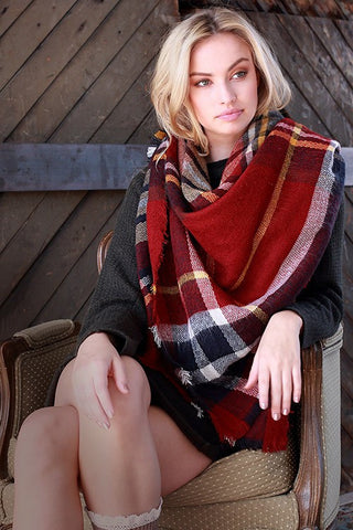 Tartan Plaid Blanket Scarf / Poncho Wrap