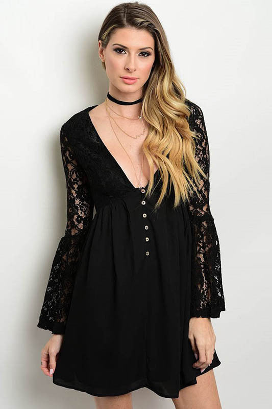 Black Lace Sleeve Dress