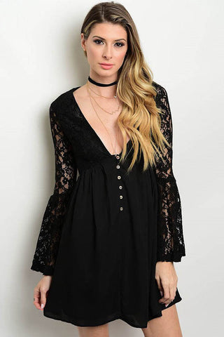 Black Lace Sleeve Dress