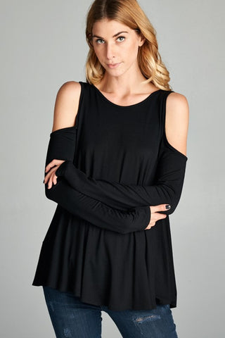 The Coldest Shoulder Long Sleeve Top in Black