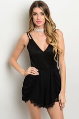 "Dahlia" Black Satin Romper