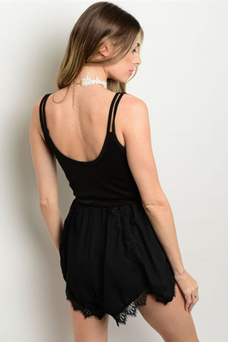 "Dahlia" Black Satin Romper