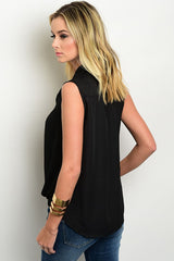 Black Sleeveless Wrap Blouse