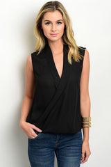 Black Sleeveless Wrap Blouse