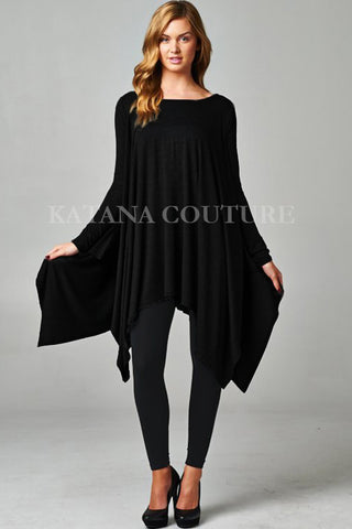 Black Asymmetrical Hem Trapeze Tunic