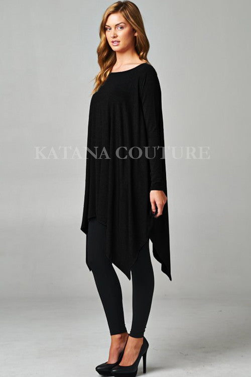 Black Asymmetrical Hem Trapeze Tunic
