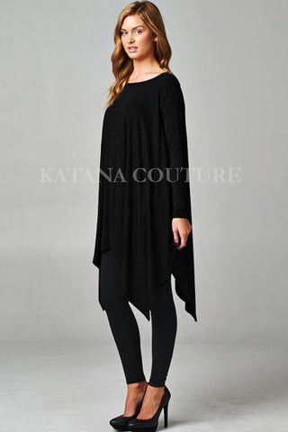Black Asymmetrical Hem Trapeze Tunic