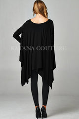 Black Asymmetrical Hem Trapeze Tunic