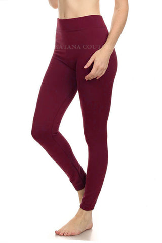 Super Soft Fleece Leggings - Burgundy