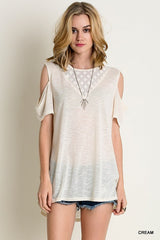 Lace Inset Cold Shoulder Top in Cream