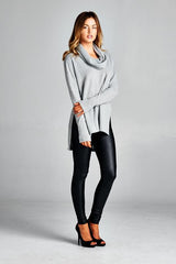 Cowl Neck Sweater Top - Heather Grey