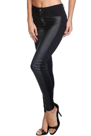 Vegan Leather Contrast Skinny Pants