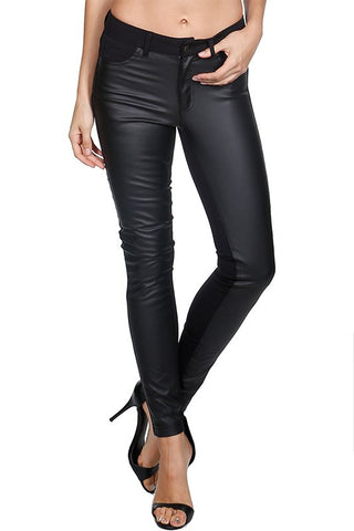 Vegan Leather Contrast Skinny Pants