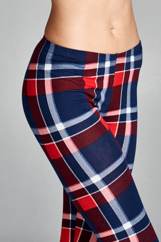 Navy Blue Plaid Checkered Leggings