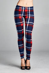 Navy Blue Plaid Checkered Leggings