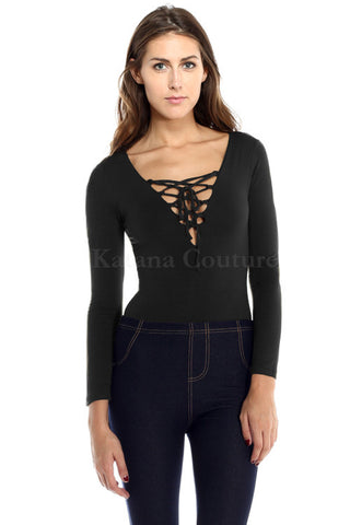 Lace Up Bodysuit - Black