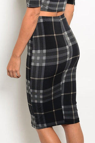 Plaid Bodycon Midi Skirt