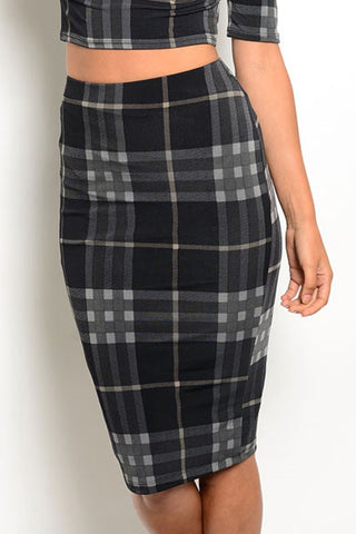 Plaid Bodycon Midi Skirt