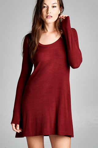 Flowy Long Sleeve Dress - Burgundy