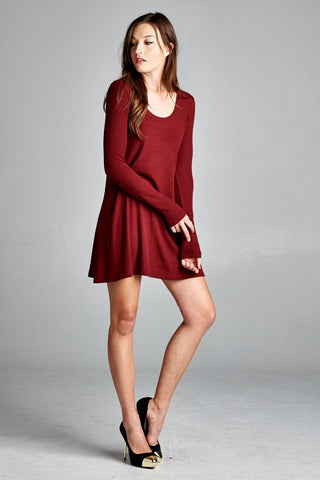 Flowy Long Sleeve Dress - Burgundy