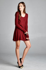 Flowy Long Sleeve Dress - Burgundy