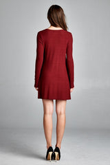 Flowy Long Sleeve Dress - Burgundy