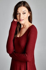 Flowy Long Sleeve Dress - Burgundy