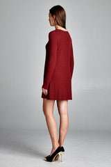 Flowy Long Sleeve Dress - Burgundy