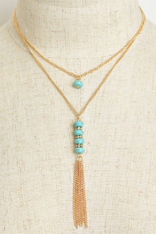 "Stone and Chain" Layered Tassel Necklaces - Assorted Colors