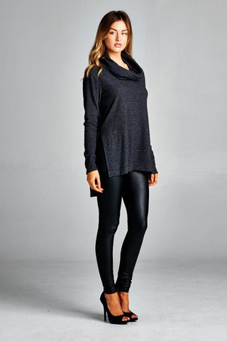 Cowl Neck Sweater Top - Charcoal