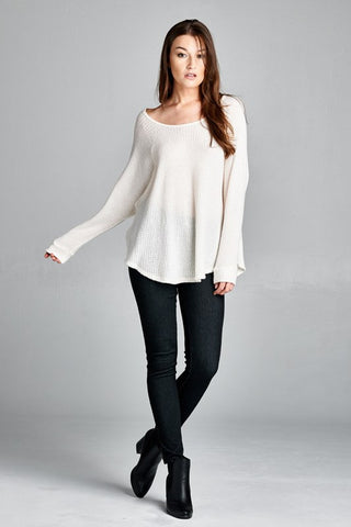 Ivory Waffle Knit Thermal Sweater