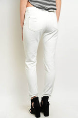 Distressed Slim Fit Capri Jeans - White
